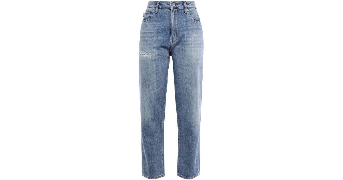 Love Moschino Cropped Distressed Straight-leg Jeans Mid Denim in Blue ...