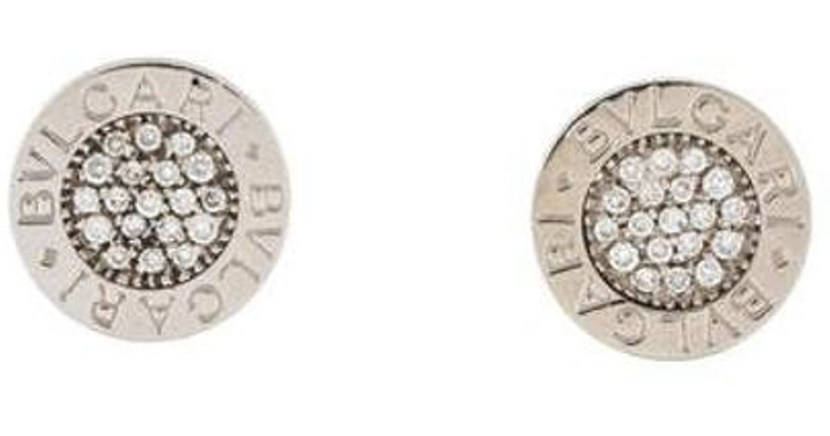 Lyst Bvlgari Diamond Stud Earrings White In Metallic