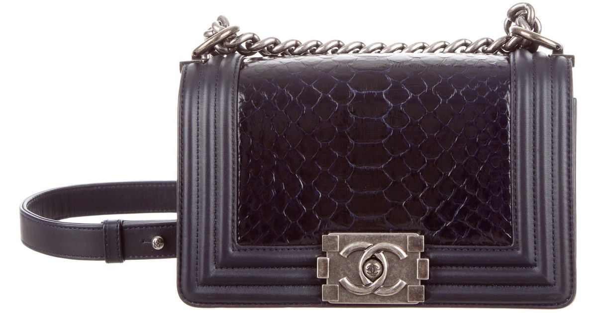 Lyst Chanel Python Small Boy Bag Silver In Metallic