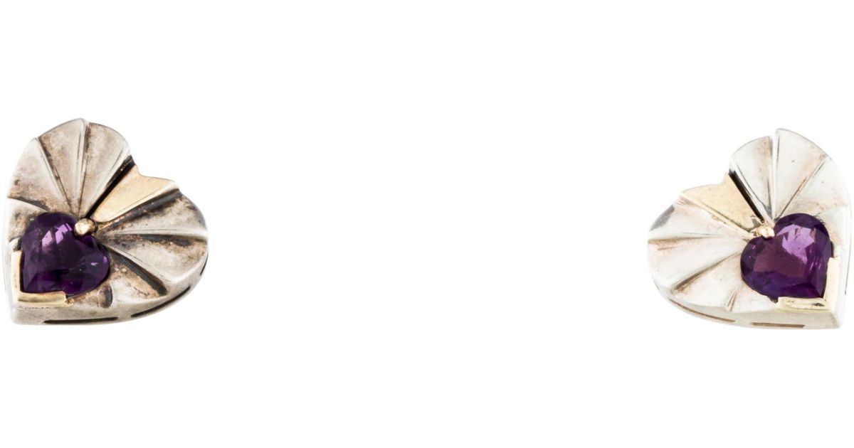 Lyst Cartier Vintage Amethyst Heart Earrings Silver In Metallic