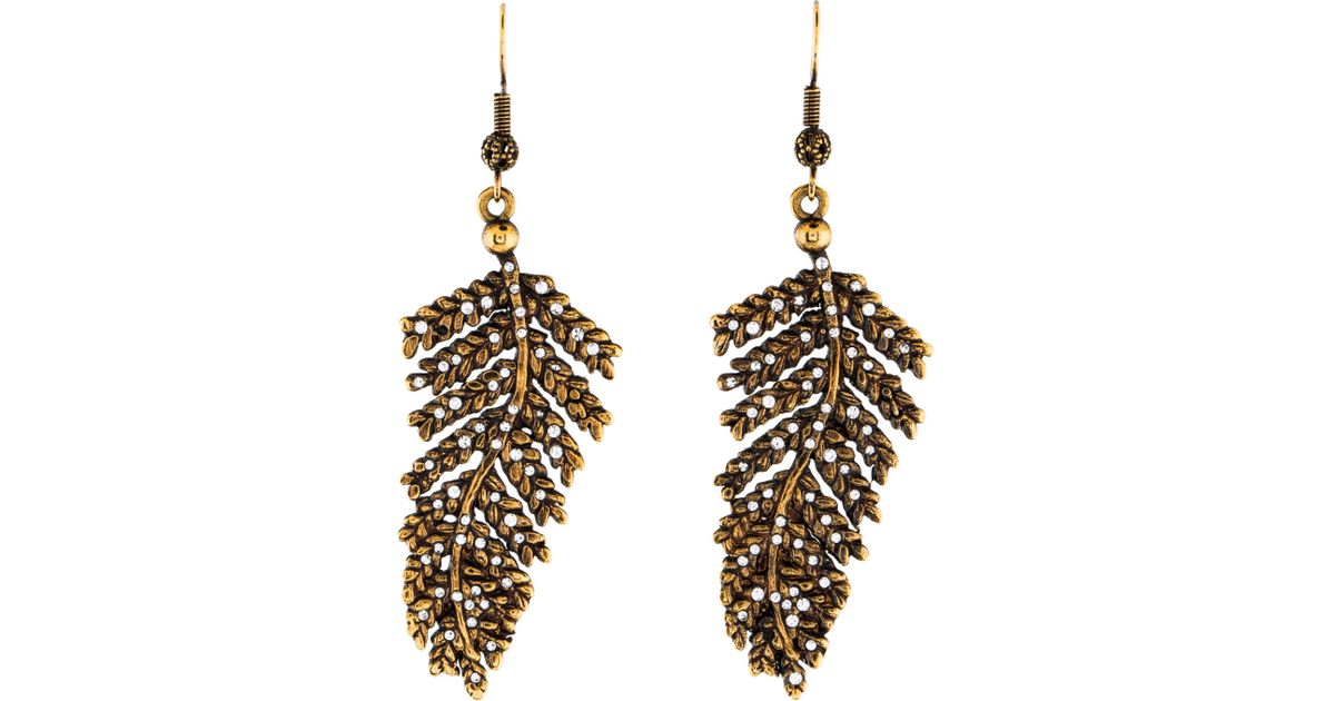 Lyst Emilio Pucci Crystal Leaf Earrings Gold In Metallic