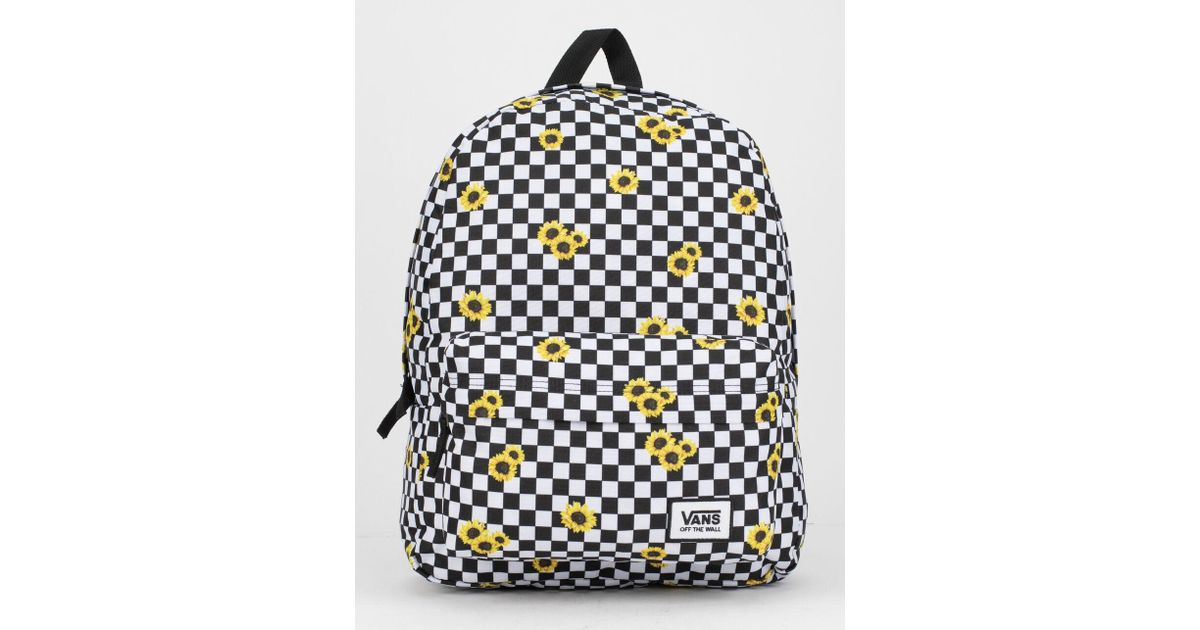 vans realm sunflower checkerboard backpack - >Free Delivery