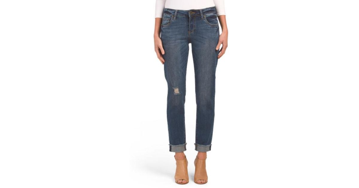 Tj Maxx Straight Leg Roll Up Frayed Jeans in Blue - Lyst