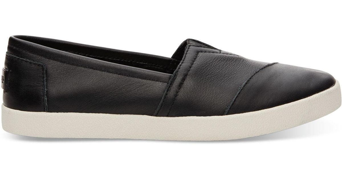 toms black leather flats