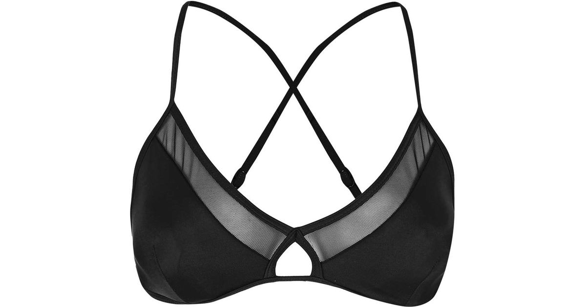 Topshop Mesh Insert Cut-out Bikini Top in Black | Lyst