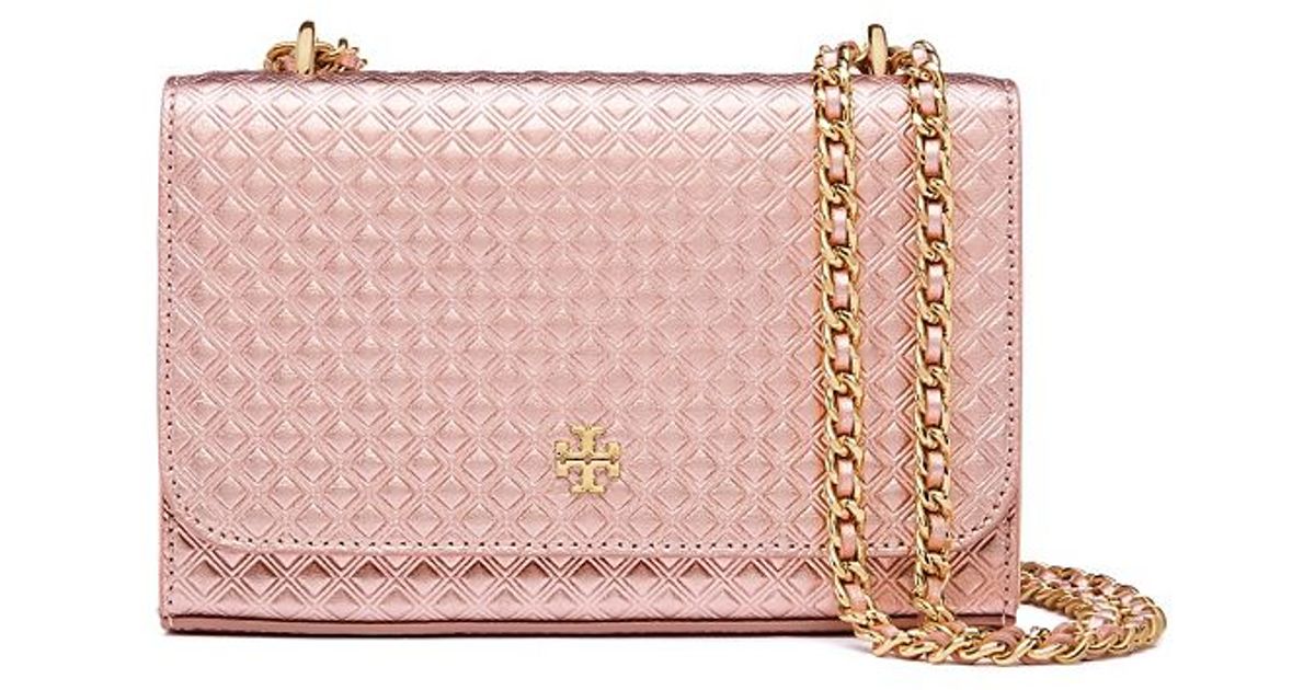 Lyst Tory Burch Marion Embossed Metallic Shrunken Shoulder Bag