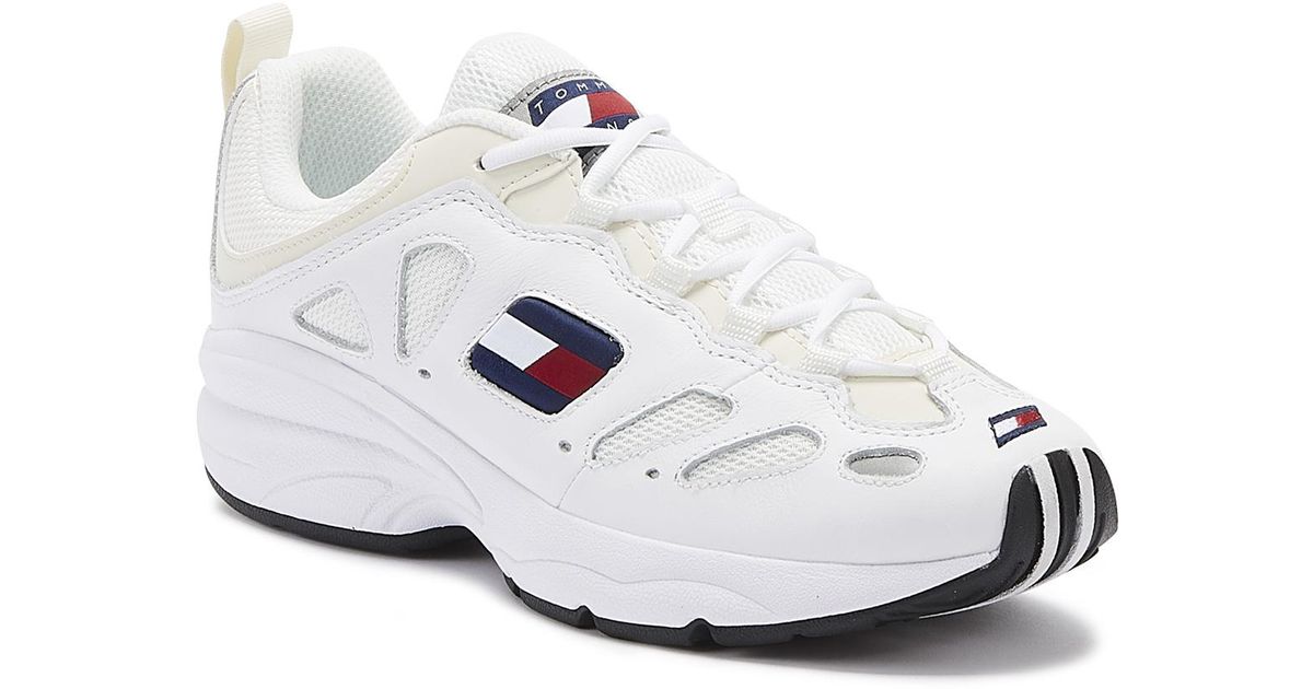 Tommy Hilfiger Denim Tommy Jeans Retro Womens White Leather Trainers - Lyst