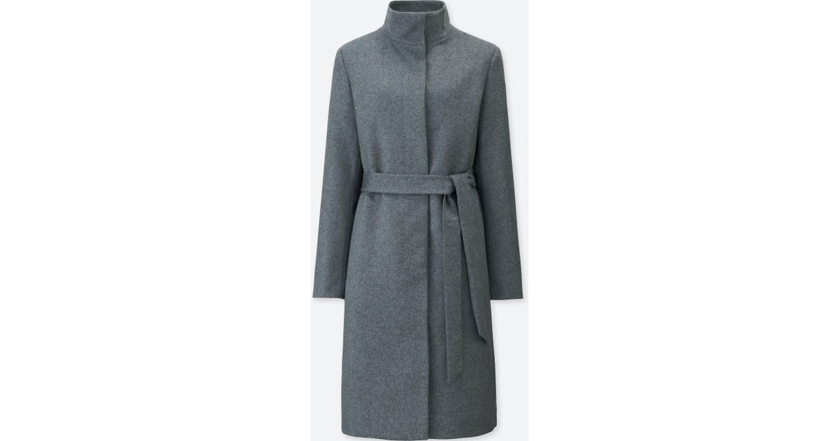 Lyst Uniqlo Women Cashmere Blended Stand Collar Coat in Gray