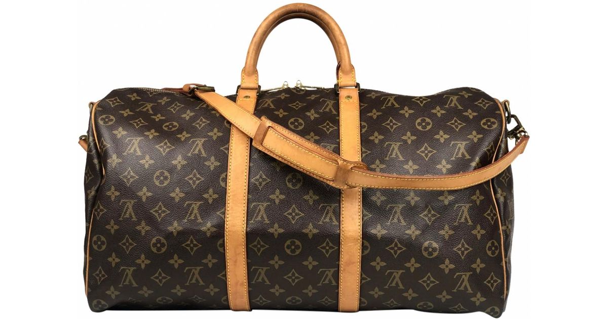 Keepall cloth 48h bag Louis Vuitton Brown in Cloth - 29856286