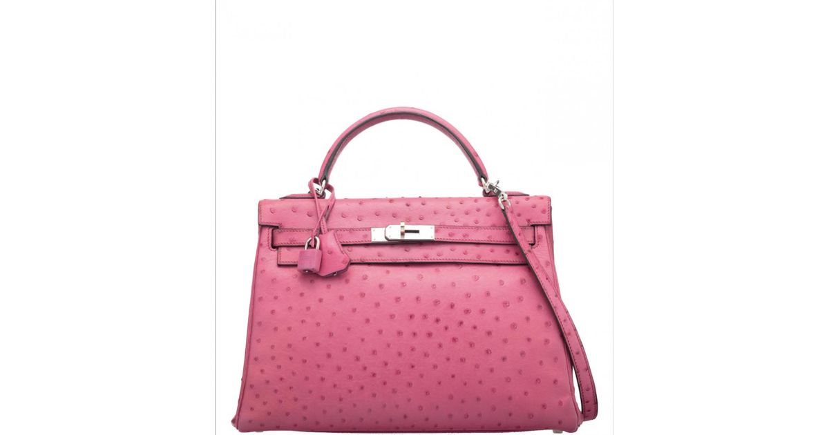 Lyst Hermès Pre Owned Kelly 32 Pink Ostrich Handbags In