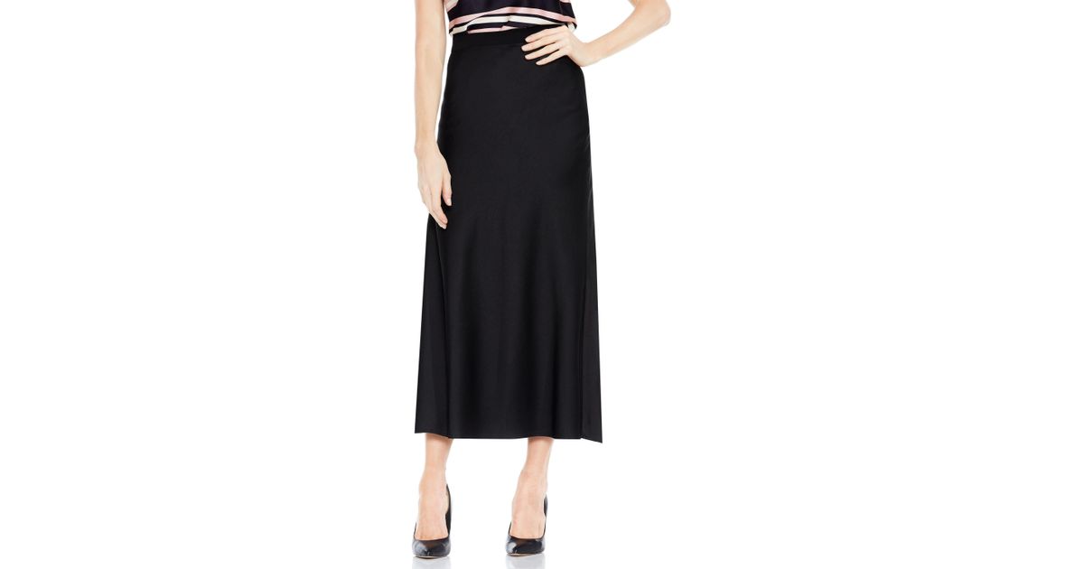 Vince Camuto Satin Maxi Skirt in Black - Lyst