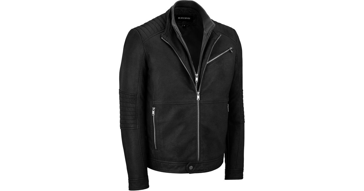 Wilsons Leather Black Rivet Moto Faux Perforated Jacket W Scuba Collar For Men Lyst
