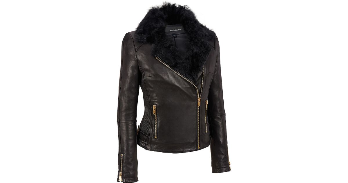 Lyst Wilsons Leather Asymmetrical Cinch Side Cycle Jacket Lyst Wilsons Leather Asymmetrical Cinch Side Cycle Jacket W Fur Collar In Black