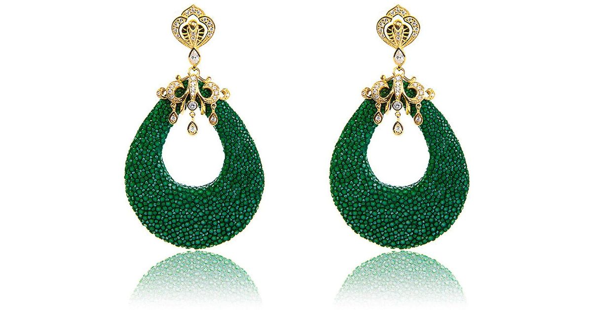 Lyst Latelita London Stingray Teardrop Earring Emerald Green In