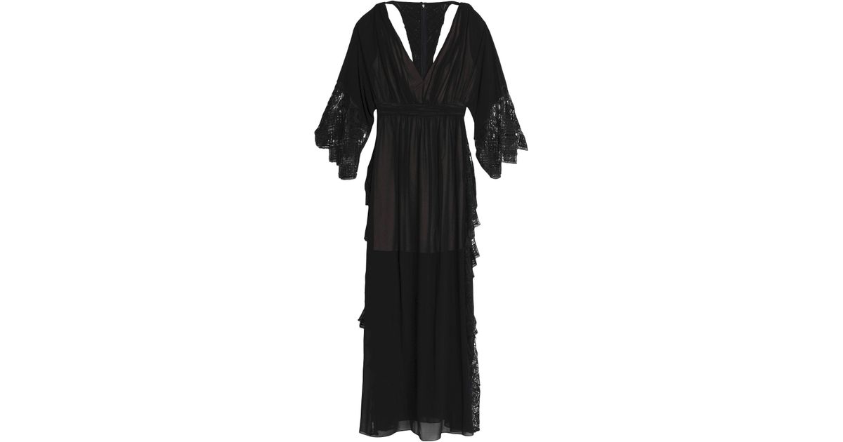 Badgley Mischka Lace Long Dress in Black - Lyst