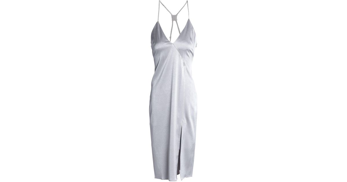 Halston Satin 3/4 Length Dress in Light Grey (Gray) - Lyst
