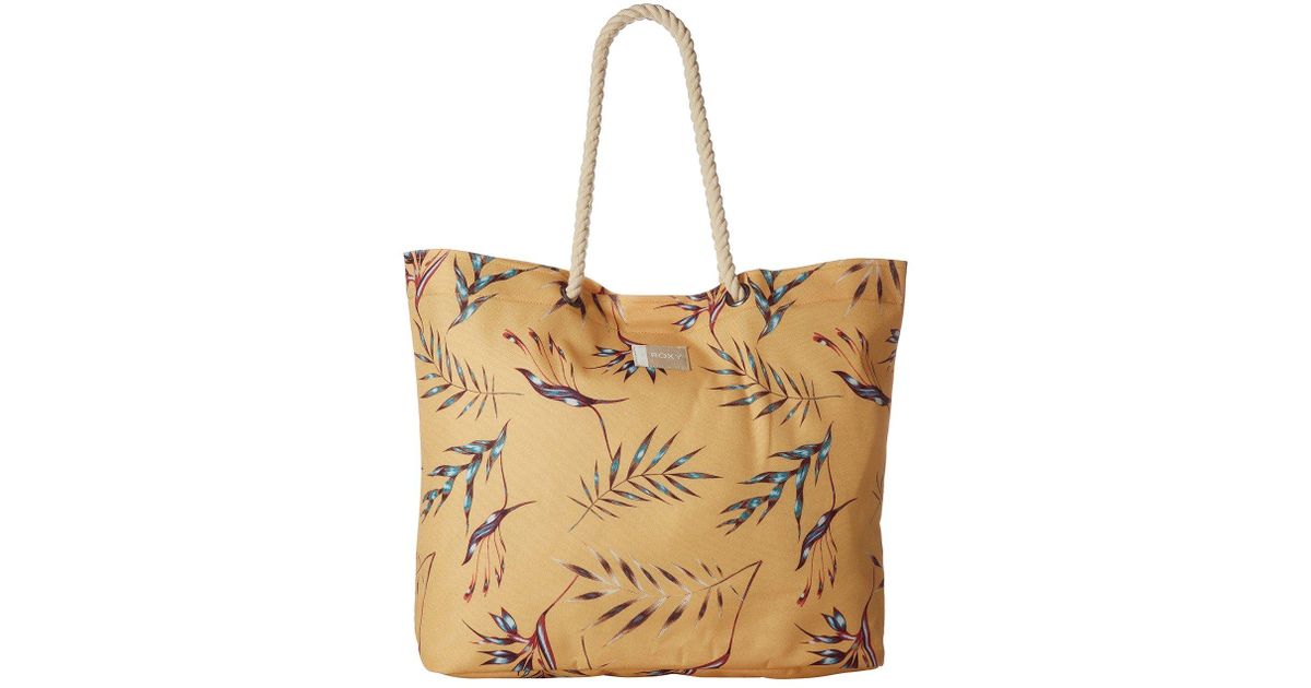 Lyst Roxy Tropical Vibe Printed Beach Bag Buff Yellow Swim Stormy Lyst Roxy Tropical Vibe Printed Beach Bag Buff Yellow Swim Stormy Flowers Tote Handbags