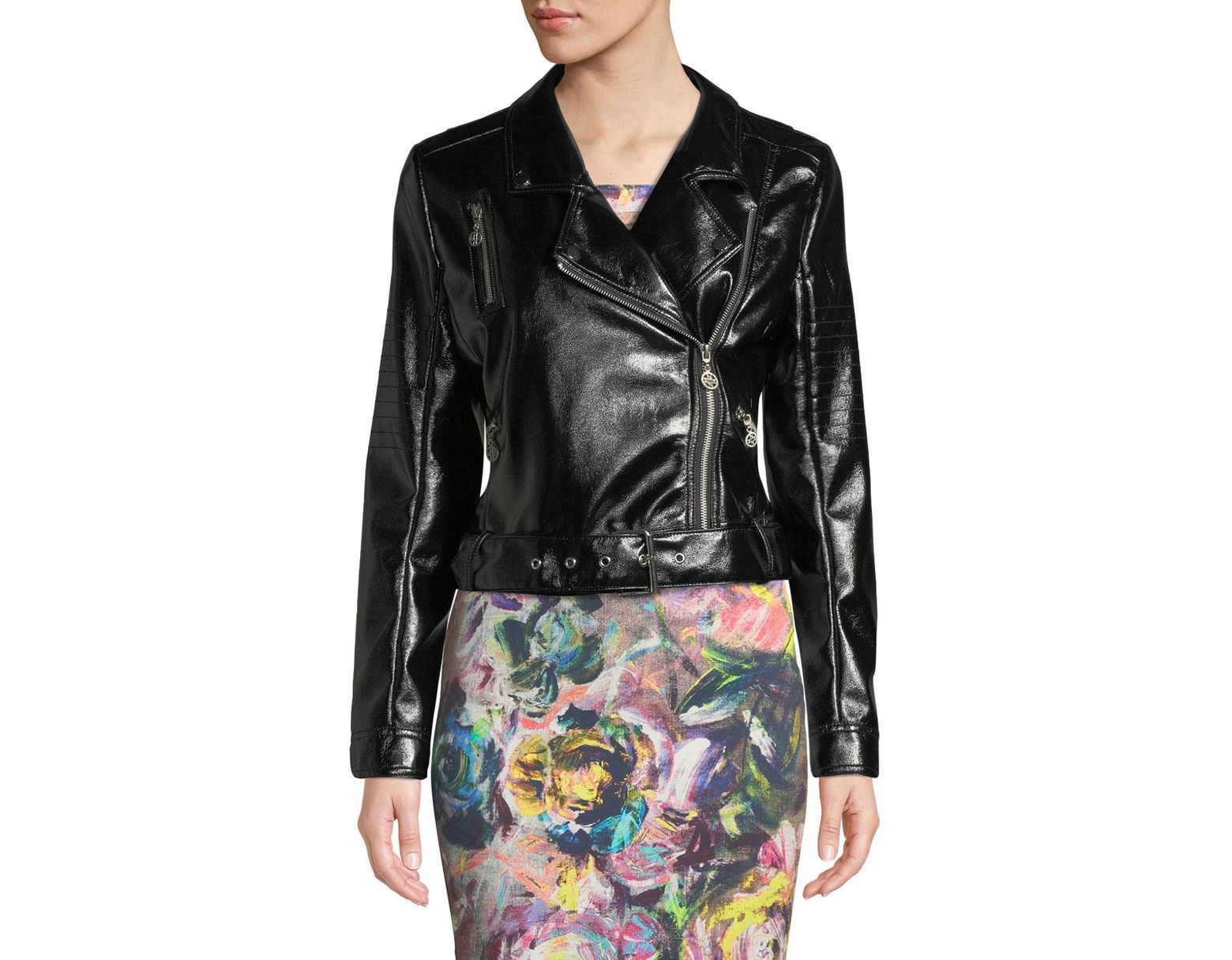 Nicole Miller Faux Leather Moto Jacket In Black Lyst