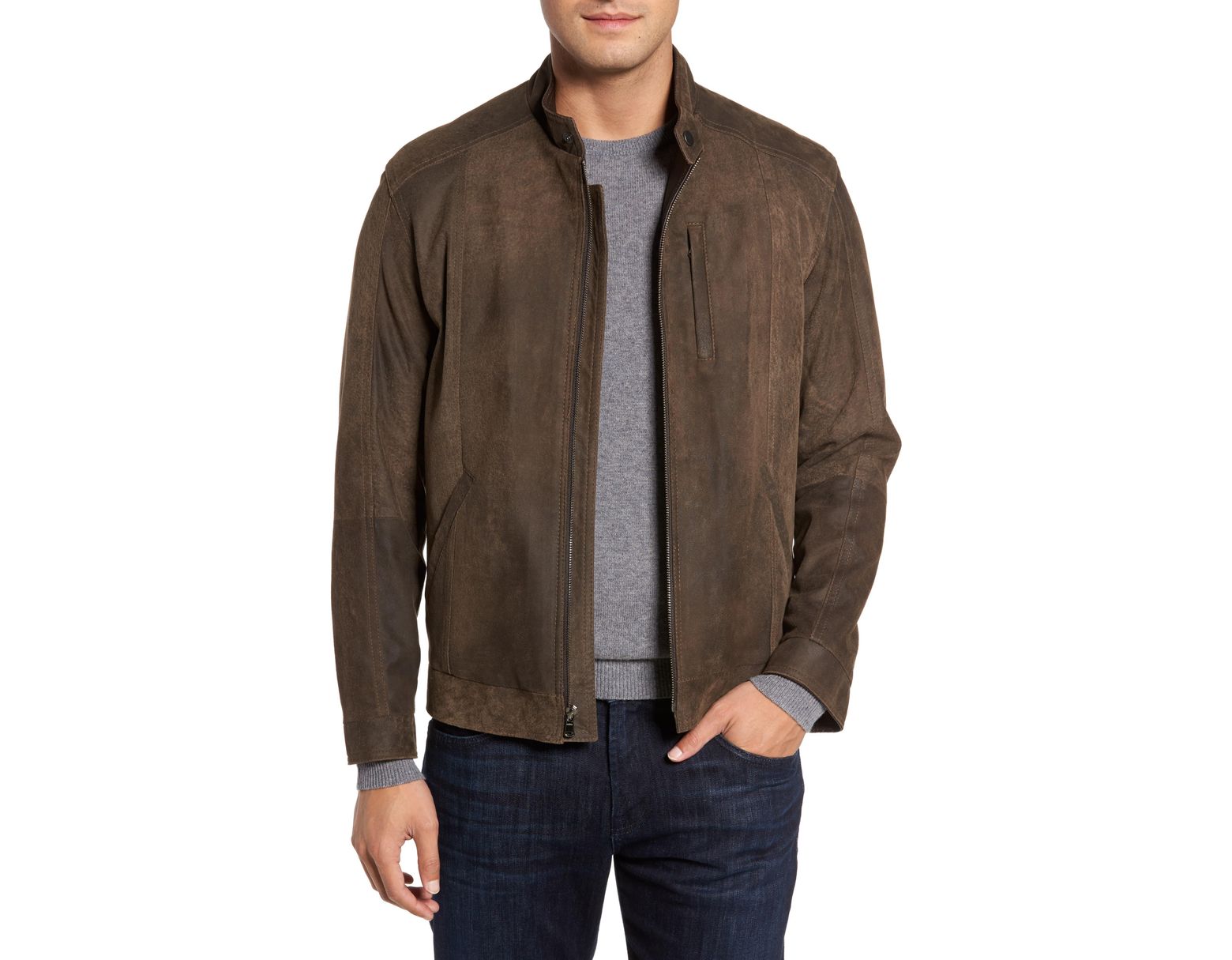 Remy Leather Suede Moto Jacket In Brown For Men Lyst