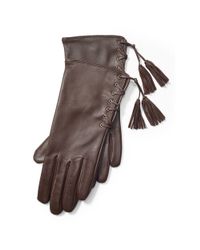 Ralph Lauren | Brown Lace-up Leather Gloves | Lyst