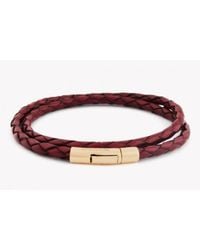 Tateossian - Double Wrap Scoubidou Red Leather Bracelet With 18k Rose Gold Clasp for Men - Lyst