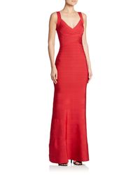 Hervé Léger | Red Stretch-Jersey Bandage Gown | Lyst