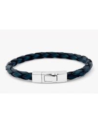 Tateossian - Single Wrap Scoubidou Blue Leather Bracelet With Silver Clasp for Men - Lyst