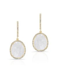 Anne Sisteron - White 14kt Yellow Gold Oval Moonstone Diamond Earrings - Lyst