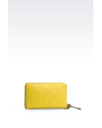 Emporio Armani | Yellow Zip Around Wallet In Logo Calfskin With Mobile Phone Case | Lyst
