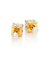 Vita Fede | Metallic Double Marquise Cubo 5mm White Pearl & Crystal Two-sided Earrings | Lyst
