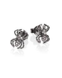 Sydney Evan | Metallic Diamond Black Rhodium Finish Spider Stud Earrings | Lyst