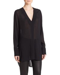 Vince | Black Long-sleeve Crepe Sweater | Lyst