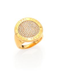 Michael Kors | Metallic Pave Disc Logo Ring | Lyst