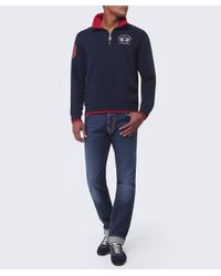 La Martina Blue Contrast Collar Zip Sweater for men