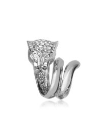 Roberto Cavalli - Metallic Panther Silver Metal Ring W/Crystals - Lyst