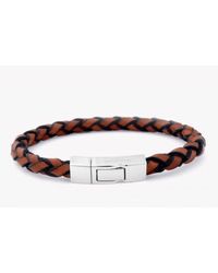 Tateossian - Brown Single Wrap Scoubidou Tan Leather Bracelet With Silver Clasp for Men - Lyst