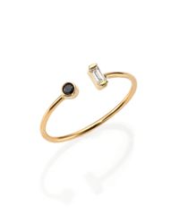 Zoe Chicco | Metallic Black/white Diamond & 14k Yellow Gold Bezel Baguette Open Ring | Lyst