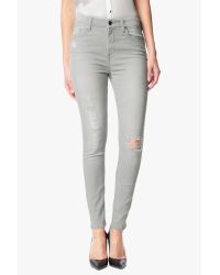 7 For All Mankind Gray High Waist Ankle Skinny In Distressed Grey Destroy