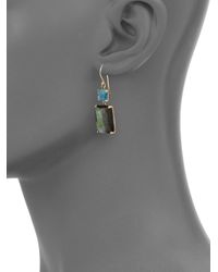Ippolita | Metallic Gelato London Blue Topaz, Black Shell, Clear Quartz & 18k Yellow Gold Rectangle Double-drop Earr | Lyst