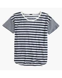 J.Crew | Blue Mixed-stripe Vintage Cotton T-shirt With Rounded Hem | Lyst