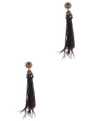 Oscar de la Renta | Black Feather Tassel Earrings | Lyst