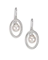 Majorica | Metallic 10mm White Pearl Rope Oval Drop Earrings/silvertone | Lyst
