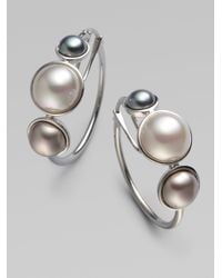 Majorica | Metallic 6mm, 8mm & 10mm Mabe Sterling Silver Pearl Hoop Earrings/1 | Lyst