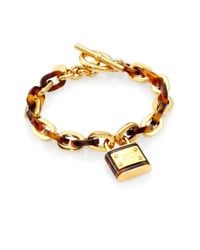 Michael Kors | Metallic Padlock Tortoise-Print Chain Link Toggle Bracelet | Lyst