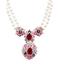 Shourouk | Pink Swan Crystal and Double Pearl Necklace | Lyst