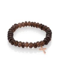 Sydney Evan | Pink Diamond, Smoky Quartz & 14k Rose Gold Bezel Cross Beaded Stretch Bracelet | Lyst