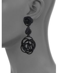 Oscar de la Renta | Black Wire Rose Clip-on Drop Earrings | Lyst
