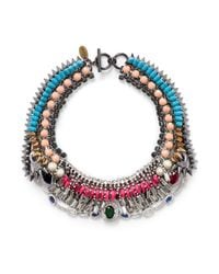 Venna | Multicolor Crystal Pendant Spike Fringe Necklace | Lyst