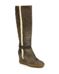 Aquatalia | Brown Callie Suede & Faux Fur Knee Boots | Lyst