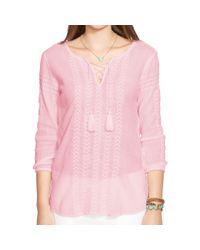 Ralph Lauren | Pink Embroidered Cotton Top | Lyst